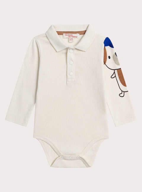 Off White Cotton Bodysuit With Collar