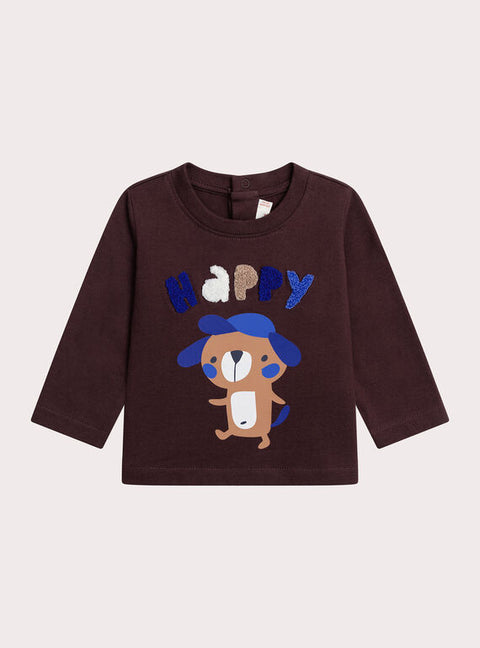 Burgundy Dog Animation Cotton T-shirt