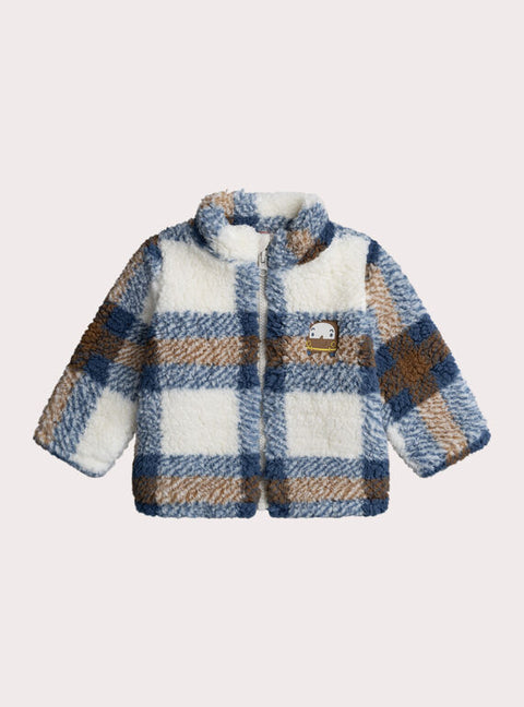 Lined Blue Check Faux Sheepskin Jacket