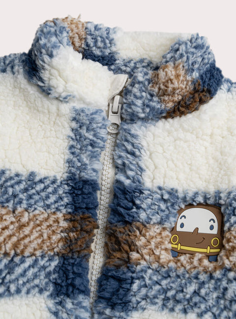 Lined Blue Check Faux Sheepskin Jacket