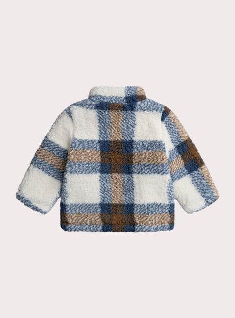Lined Blue Check Faux Sheepskin Jacket