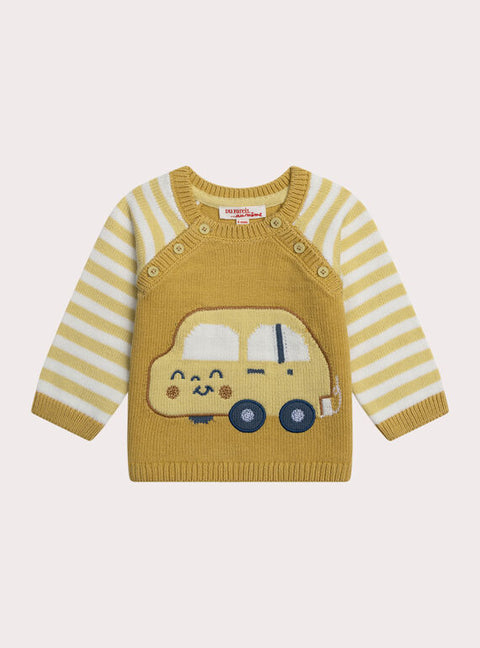 Yellow Stripe Car Animation Cotton Rich Jumper