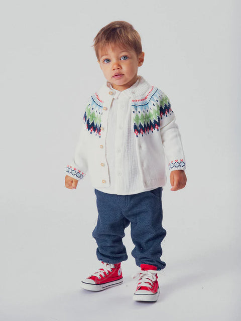 Lined Cream Jacquard Cardigan