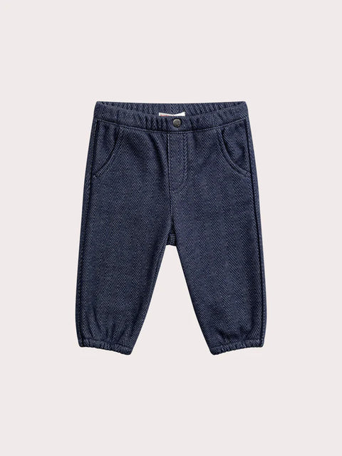 Lined Blue Herringbone Trousers