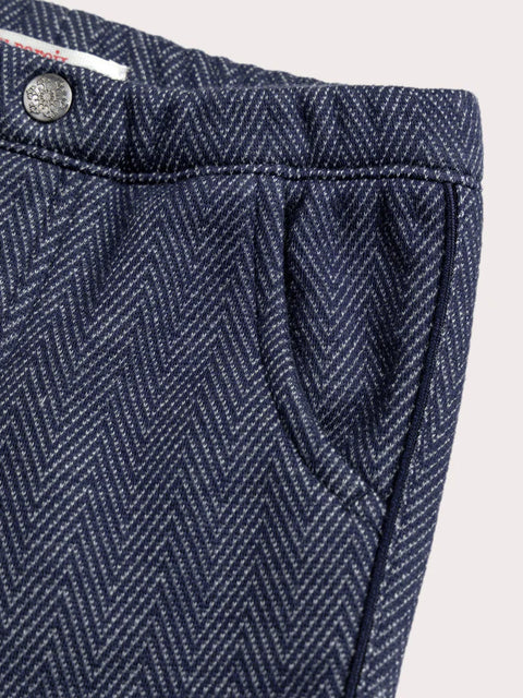 Lined Blue Herringbone Trousers