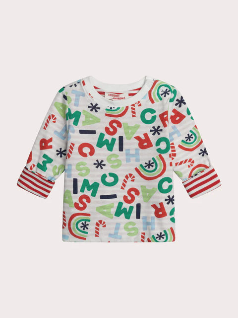 Reversible Cream Stripe Cotton Christmas T-shirt