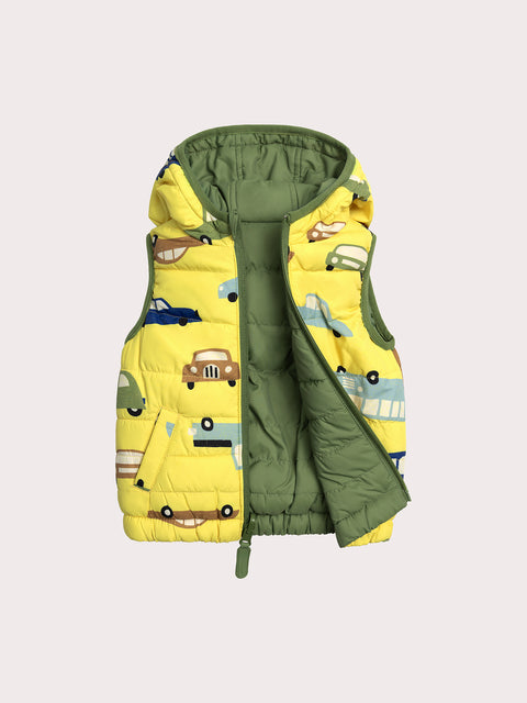 Reversible Car Print Sleeveless Jacket