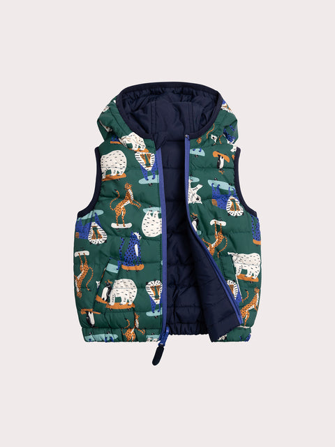 Reversible Green Jungle Animal Print Sleeveless Jacket