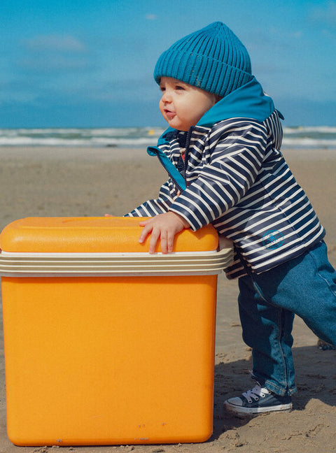 Navy & White Striped Hooded Raincoat
