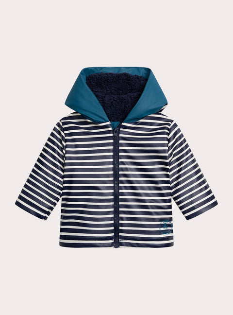 Navy & White Striped Hooded Raincoat