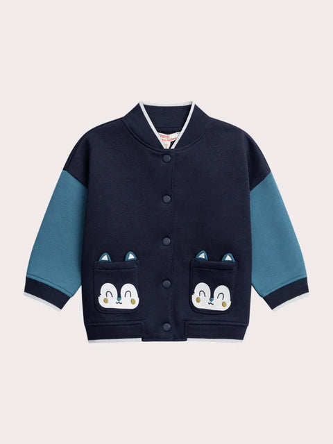 Blue Fleece Lined Baseball Style Jacket