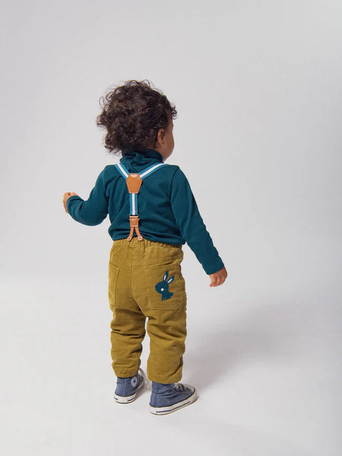 Lined green Corduroy Trousers With Braces