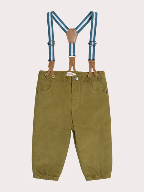 Lined green Corduroy Trousers With Braces