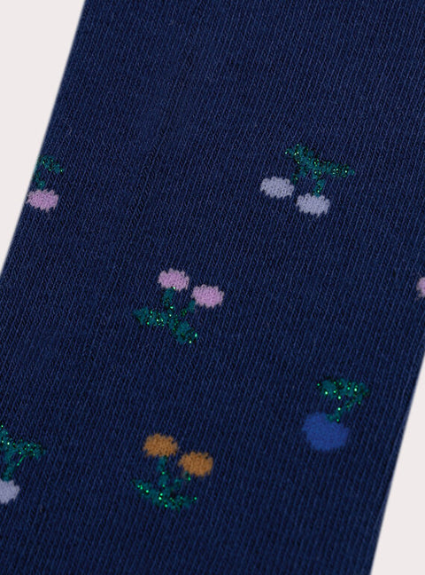 Blue Cherry Patterned Cotton Rich Tights