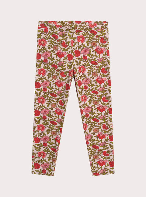 Pink Floral Print Cotton Leggings