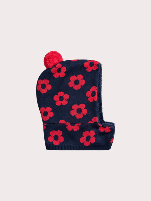 Navy Soft Boa Lined Cagoule With Red Flower Pattern