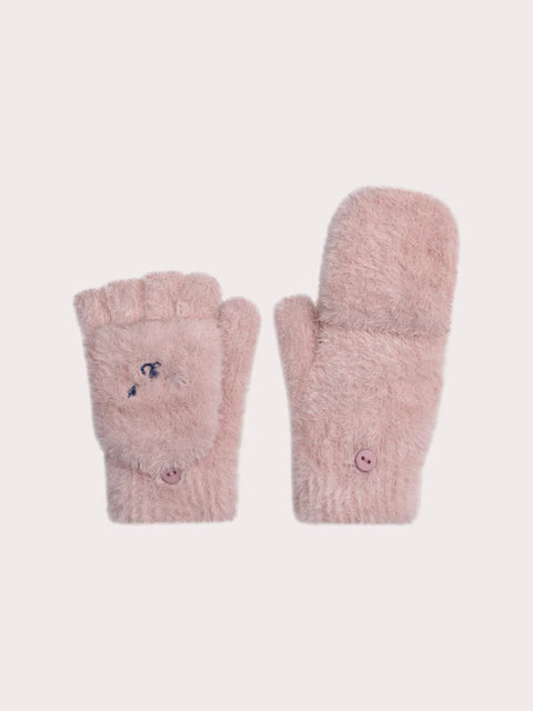 Pink Bear Motif Gloves