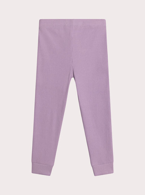 Purple Ribbed Cotton Leggings