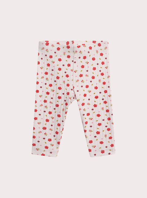 Pink Floral Print Cotton Leggings