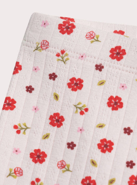 Pink Floral Print Cotton Leggings