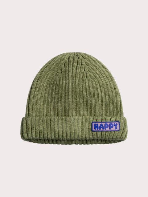 Green Ribbed Cotton Beanie