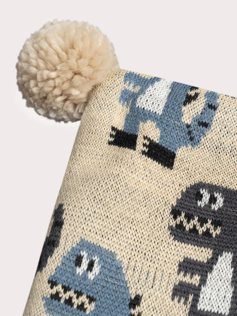 Beige Soft Boa Lined Dinosaur Print Cagoule