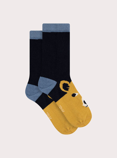 Navy Bear Pattern Cotton Rich Socks