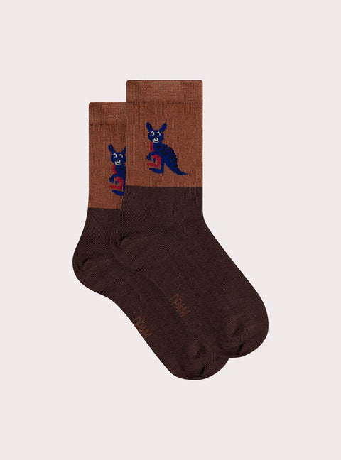 Brown Kangaroo Pattern Cotton Rich Socks