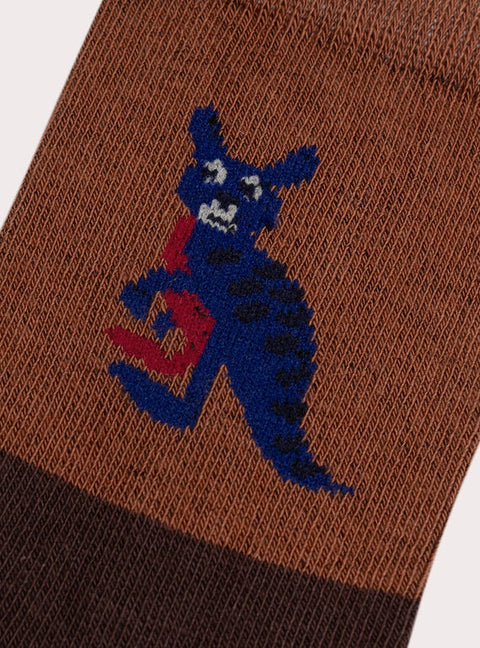 Brown Kangaroo Pattern Cotton Rich Socks