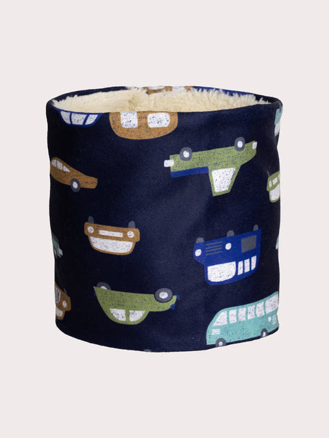 Navy Fleece Lined Car Print Snood