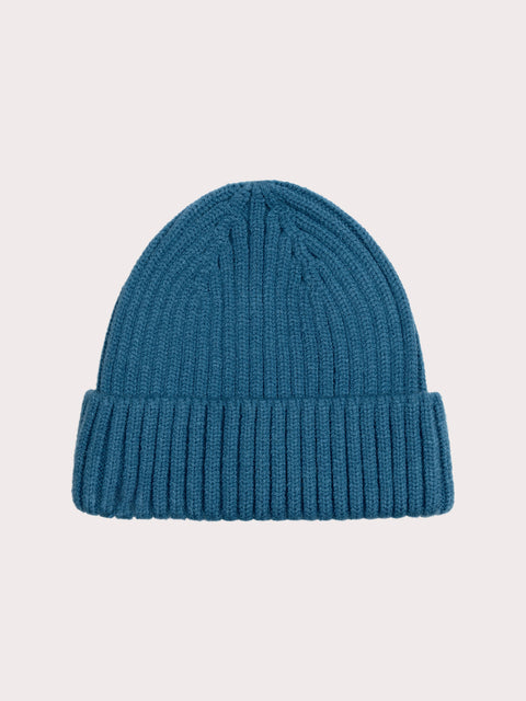 Turquoise Ribbed Cotton Beanie
