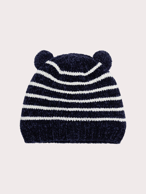 Lined Navy Stripe Chenille Knit Hat