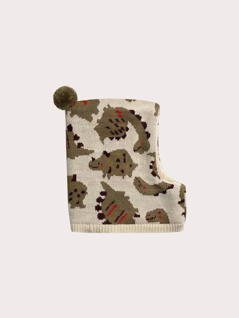 Beige Lined Dinosaur Print Cagoule