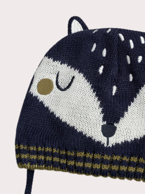 Blue Micropolar Lined Hat With Ties