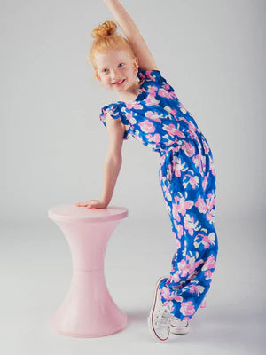 Blue Floral Print Viscose Jumpsuit