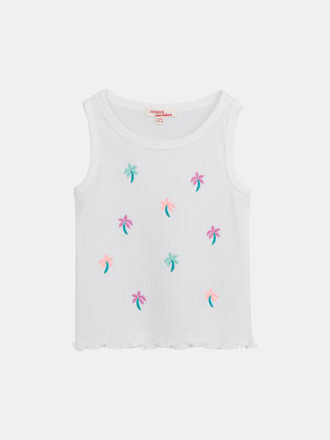 Cream Palm Tree Embroidered Cotton T-shirt