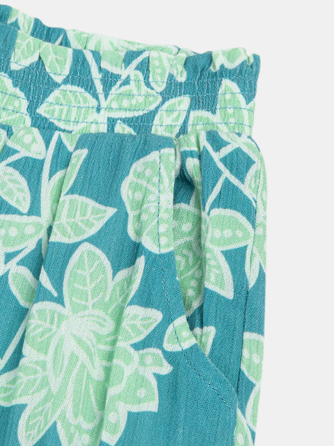 Turquoise Floral Print Viscose Trousers