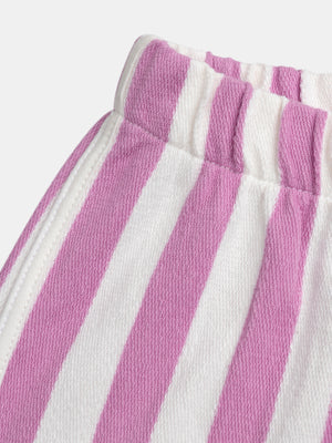 Purple Stripe French Terry Cotton Shorts