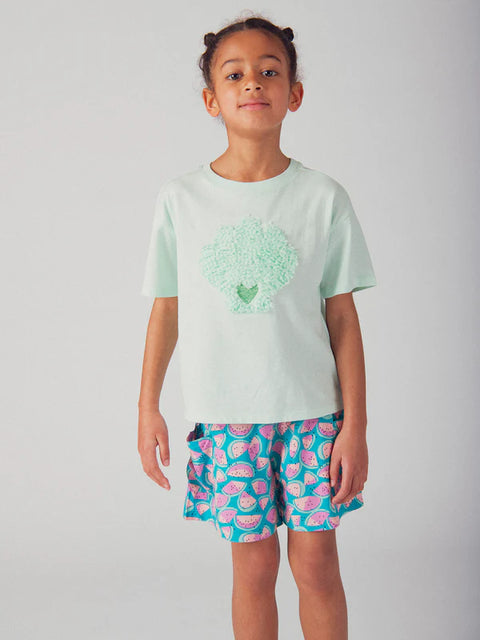 Blue Watermelon Print Viscose Shorts