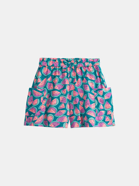 Blue Watermelon Print Viscose Shorts