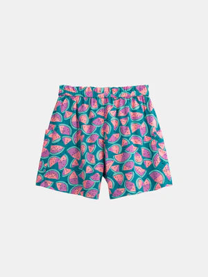 Blue Watermelon Print Viscose Shorts