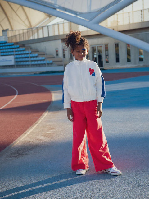 Red Cotton Fleece Joggers With Side Stripes