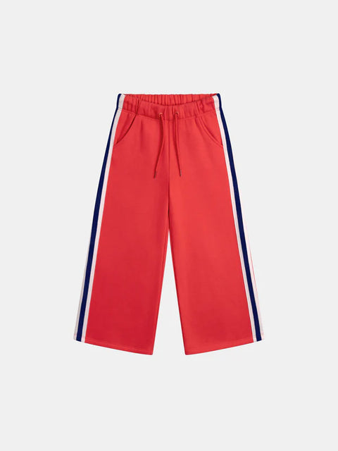 Red Cotton Fleece Joggers With Side Stripes