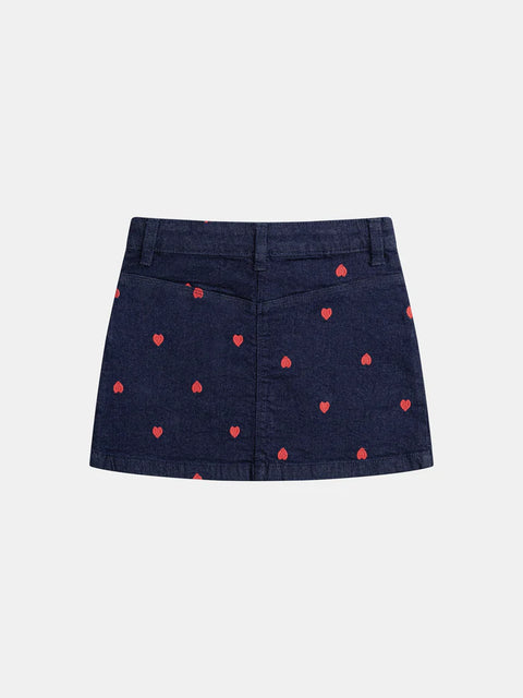 Denim Skirt With Heart Embroidery