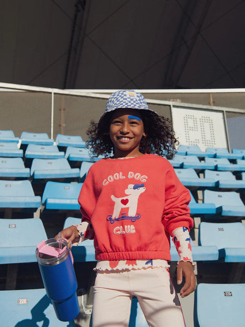 Red Cotton Fleece Sweatshirt With Dog Animation