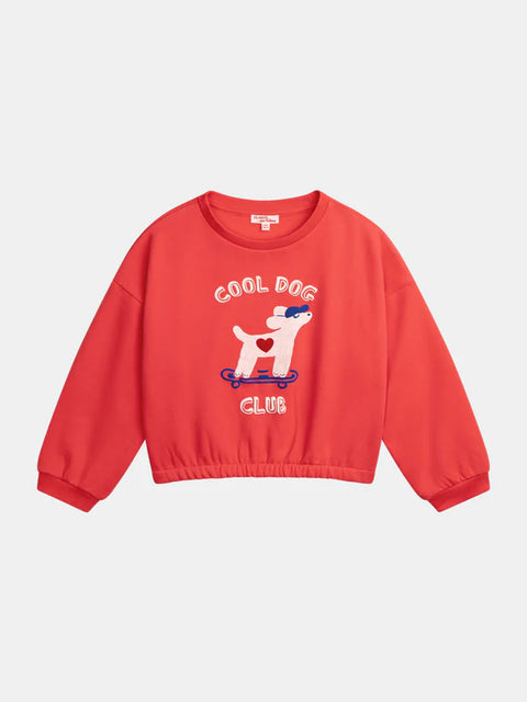 Red Cotton Fleece Sweatshirt With Dog Animation