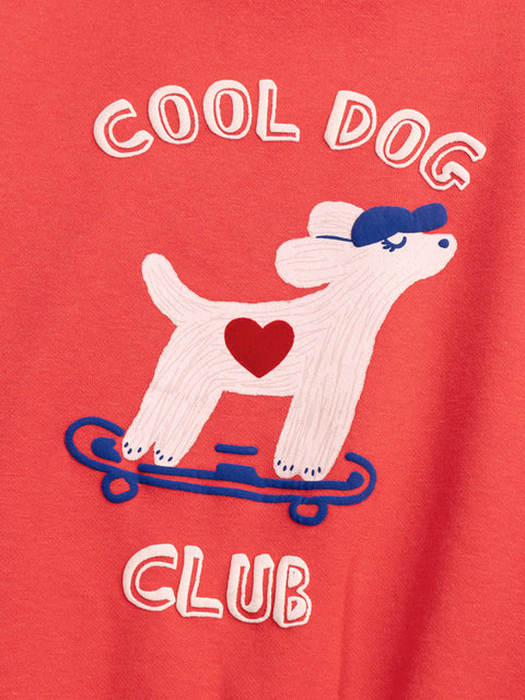 Red Cotton Fleece Sweatshirt With Dog Animation