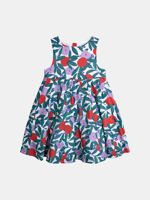 Lined Green Floral Print Cotton Summer Dress