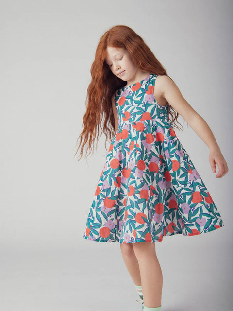 Lined Green Floral Print Cotton Summer Dress