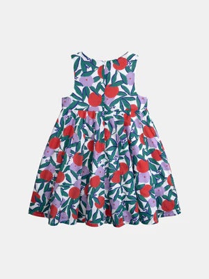 Lined Green Floral Print Cotton Summer Dress